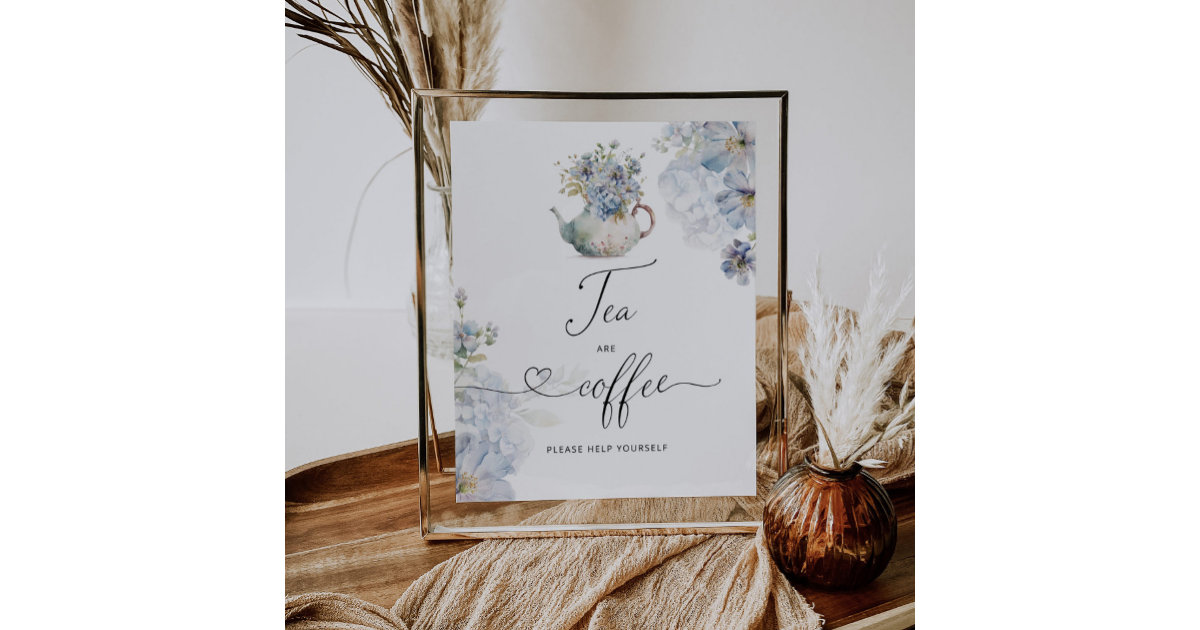 Blue Hydrangeas teapot Tea and Coffee bar Poster Zazzle