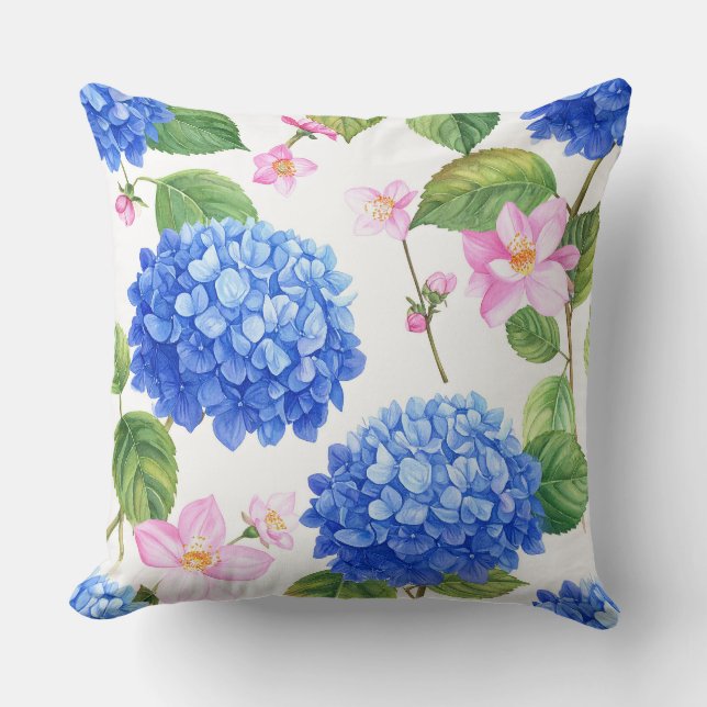 Blue Hydrangeas  Throw Pillow (Front)