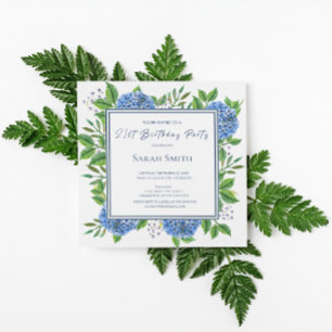 Blue Hydrangeas Watercolor 21st Birthday Party Inv Invitation