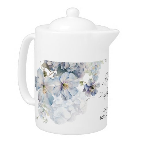 Blue Hydrangeas watercolor baby shower gift  Teapot