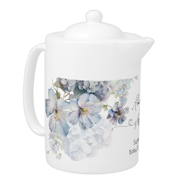 Blue Hydrangeas watercolor baby shower gift  Teapot (Left)