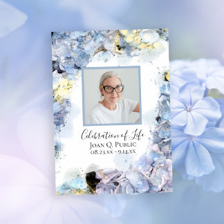 Blue Hydrangeas Watercolor Celebration of Life Invitation