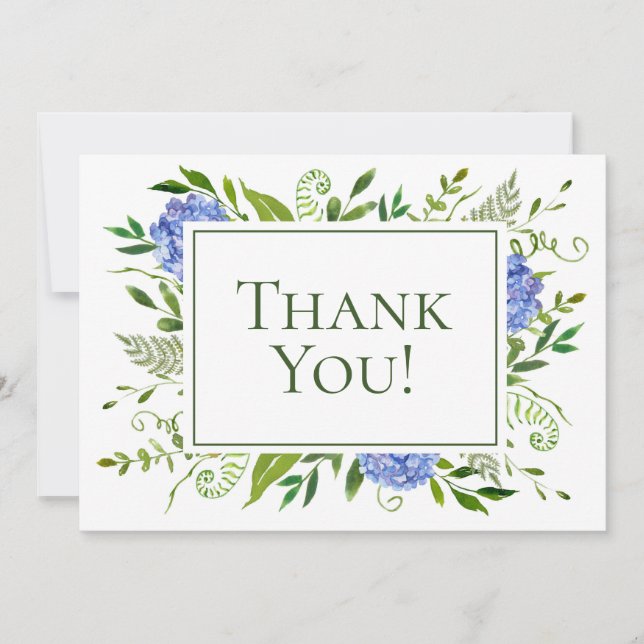 Blue Hydrangeas Watercolor Flat Thank You Card (Front)