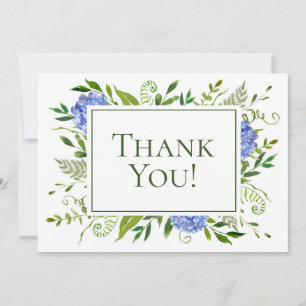 Blue Hydrangeas Watercolor Flat Thank You Card
