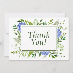 Blue Hydrangeas Watercolor Flat Thank You Card