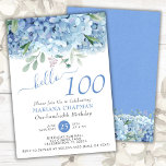 Blue Hydrangeas Watercolor Floral 100th Birthday Invitation at Zazzle