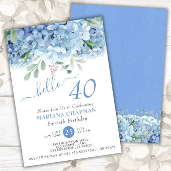 Blue Hydrangeas Watercolor Floral 40th Birthday In Invitation by WittyPrintables at Zazzle