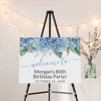 Blue Hydrangeas Watercolor Floral Birthday Welcome Foam Board by WittyPrintables at Zazzle