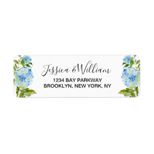 Blue Hydrangeas Watercolor Floral Elegant Chic Label