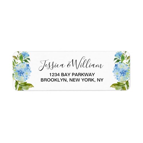 Blue Hydrangeas Watercolor Floral Elegant Chic Label