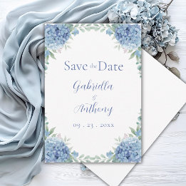 Blue Hydrangeas Watercolor Floral Script Save The Date