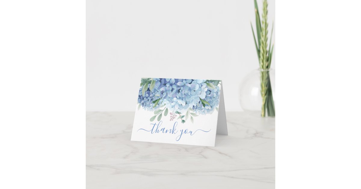 Blue Hydrangeas Watercolor Floral Thank You Card | Zazzle