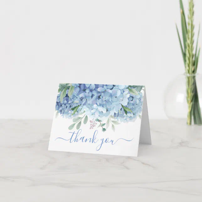 Blue Hydrangeas Watercolor Floral Thank You Card | Zazzle