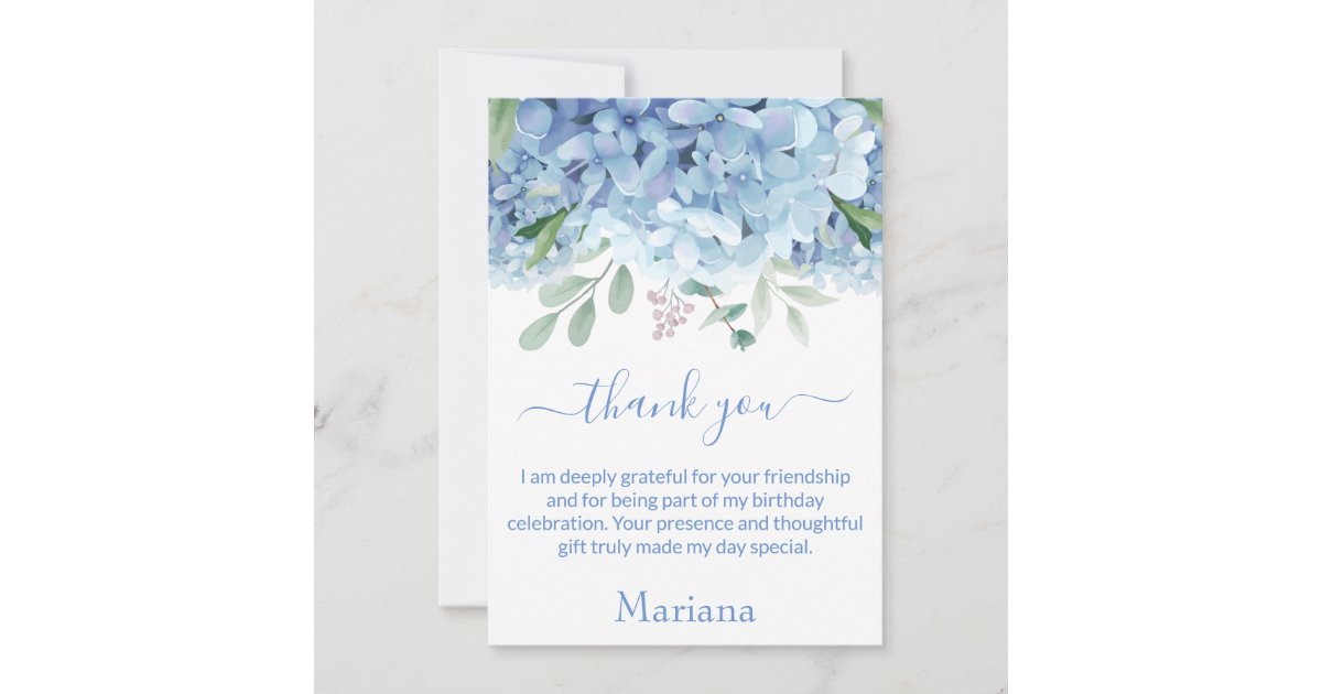 Blue Hydrangeas Watercolor Floral Thank You Card | Zazzle