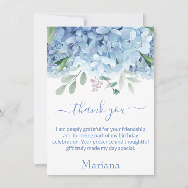 Blue Hydrangeas Watercolor Floral Thank You Card | Zazzle