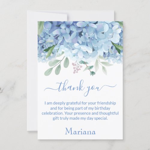Blue Hydrangeas Watercolor Floral Thank You Card