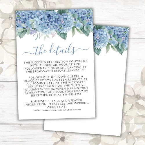 Blue Hydrangeas Watercolor Floral Wedding Enclosure Card