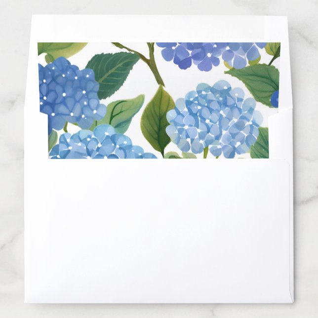 Blue Hydrangeas Watercolor Floral Wedding Envelope Liner (In Envelope)