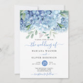 Blue Hydrangeas Watercolor Floral Wedding Invitation (Front)