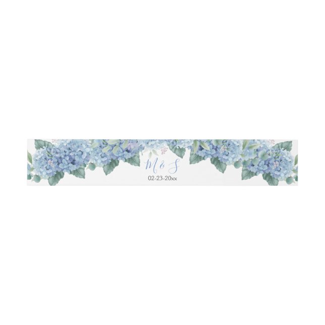 Blue Hydrangeas Watercolor Floral Wedding Invitation Belly Band (Flat)