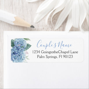 Blue Hydrangeas Watercolor Floral Wedding Label
