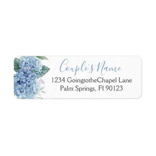 Blue Hydrangeas Watercolor Floral Wedding Label