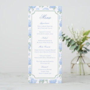 Blue Hydrangeas Watercolor Floral Wedding Menu