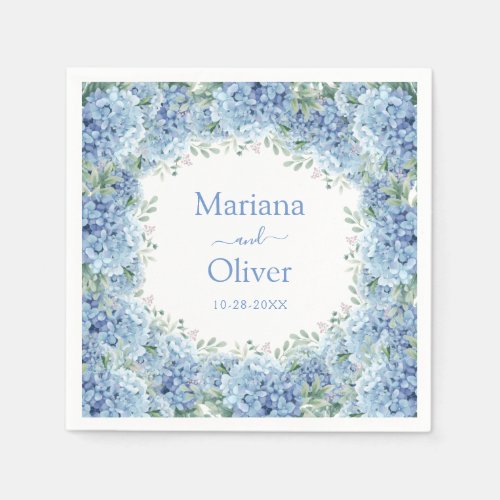 Blue Hydrangeas Watercolor Floral Wedding Napkins