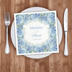 Blue Hydrangeas Watercolor Floral Wedding Napkins