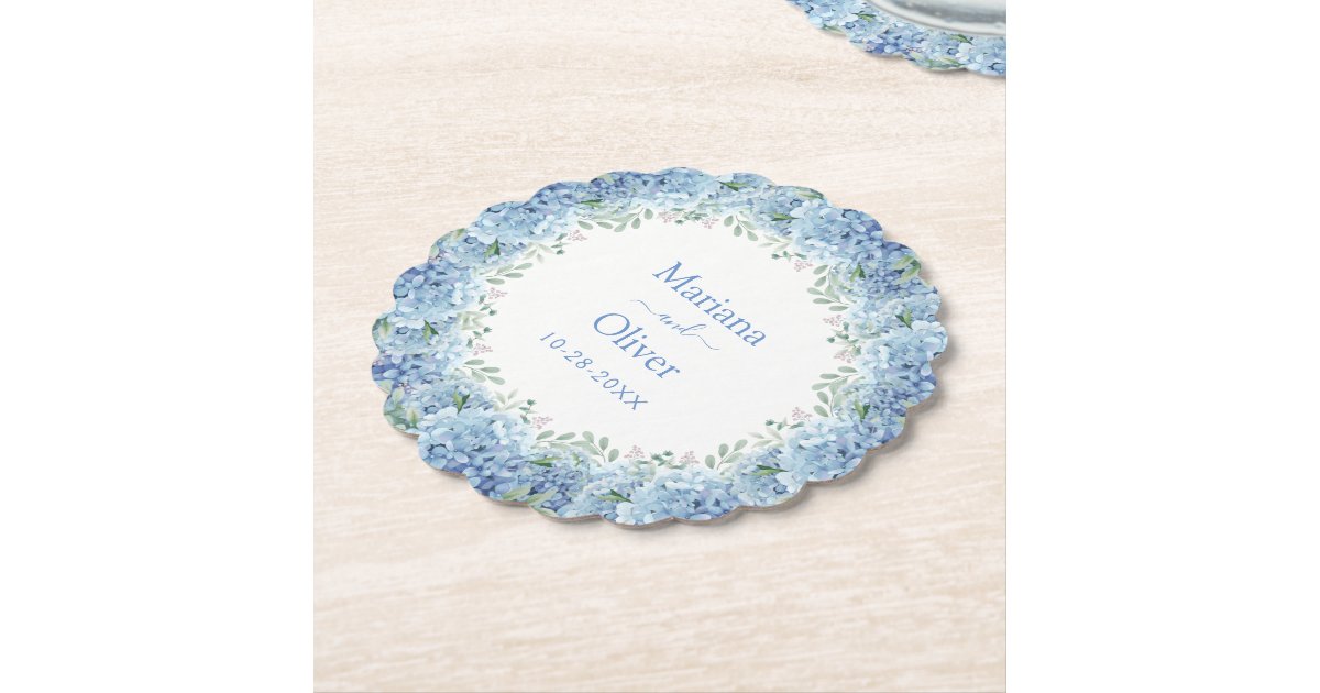 Blue Hydrangeas Watercolor Floral Wedding Paper Coaster | Zazzle
