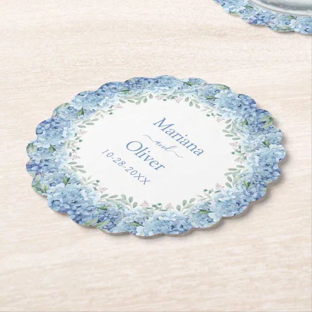 Blue Hydrangeas Watercolor Floral Wedding Paper Coaster | Zazzle