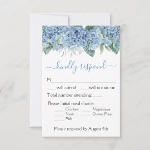 Blue Hydrangeas Watercolor Floral Wedding RSVP Card