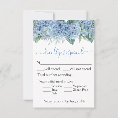Blue Hydrangeas Watercolor Floral Wedding RSVP Card