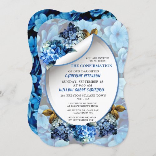 Blue Hydrangeas Watercolor Flowers Confirmation i Invitation