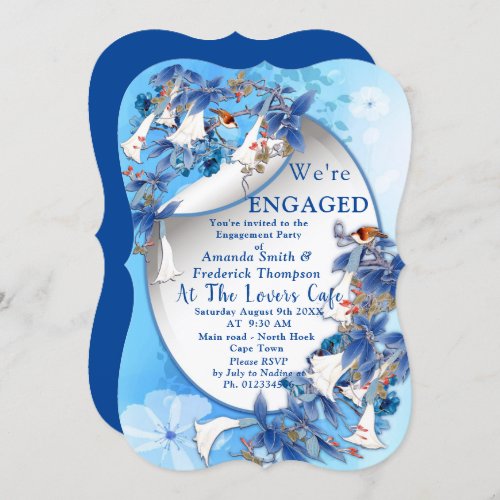 Blue Hydrangeas Watercolor Flowers Engagement Invitation