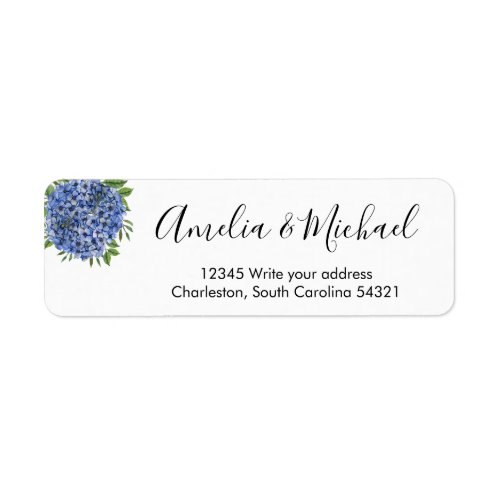 Blue Hydrangeas Watercolor Return Wedding Label