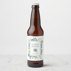 Blue Hydrangeas Watercolor Wedding Beer Bottle Label