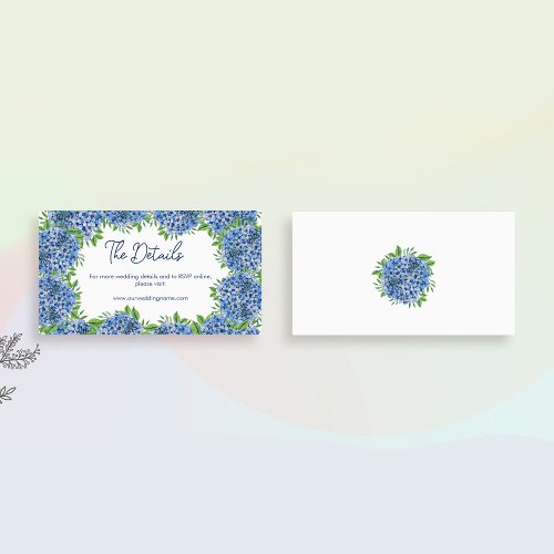 Blue Hydrangeas Watercolor Wedding Details Website Enclosure Card