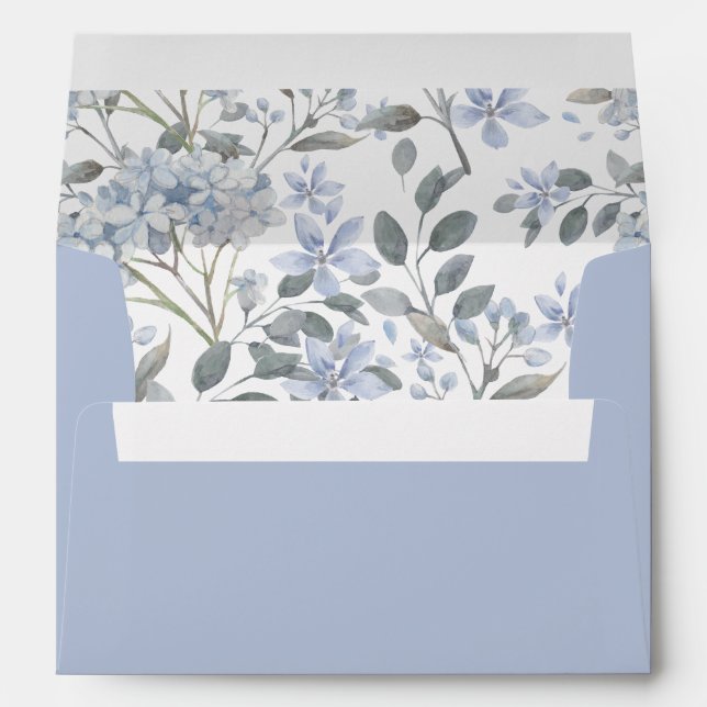 Blue Hydrangeas Watercolor Wedding Envelope (Back (Bottom))