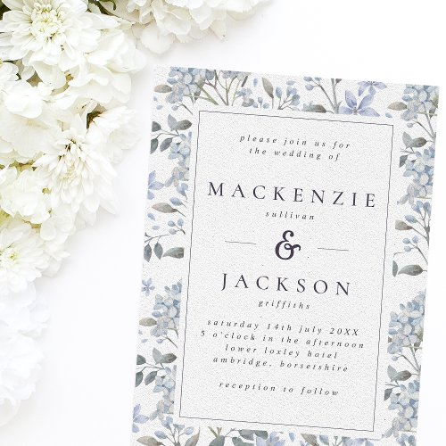 Blue Hydrangeas Watercolor Wedding Invitation