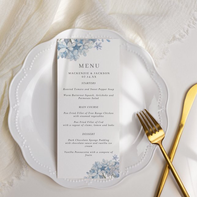 Blue Hydrangeas Watercolor Wedding Menu (Creator Uploaded)