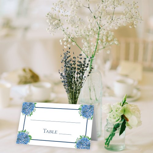 Blue Hydrangeas Watercolor Wedding Table Number Place Card