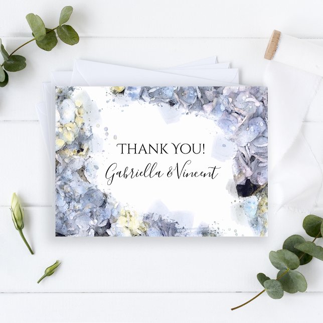 Blue Hydrangeas Watercolor Wedding Thank You Note Card (Creator Uploaded)