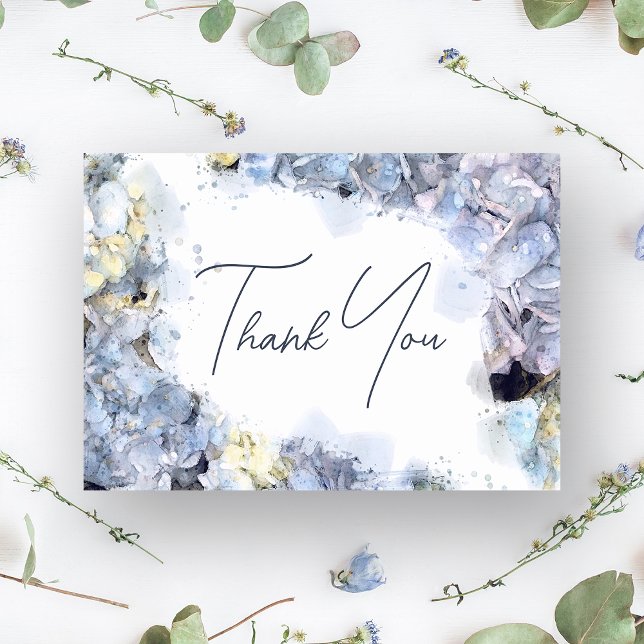 Blue Hydrangeas Watercolor Wedding Thank You Note Card (Creator Uploaded)