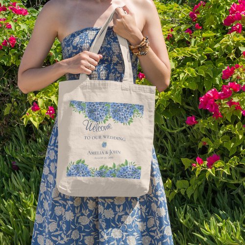 Blue Hydrangeas Watercolor Wedding Welcome Bag