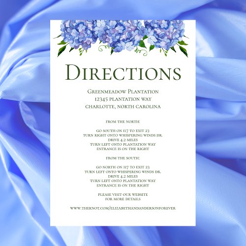 Blue Hydrangeas Wedding Directions Enclosure Card
