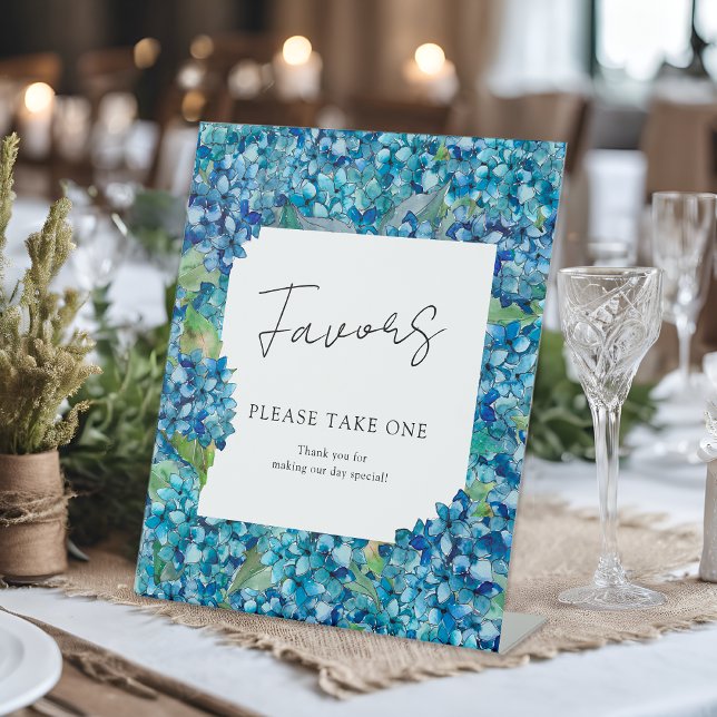 Blue Hydrangeas Wedding Favors Please Take One Pedestal Sign (Creator Uploaded)