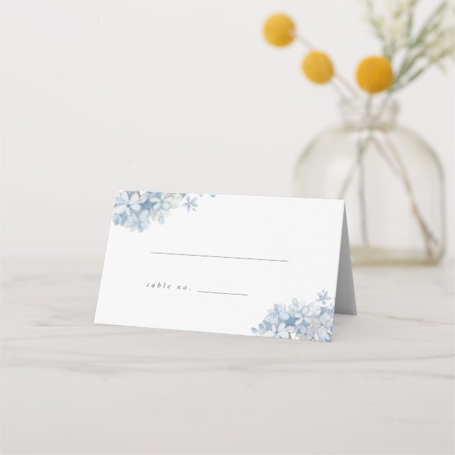 Blue Hydrangeas Wedding Folded Place Card (Front)