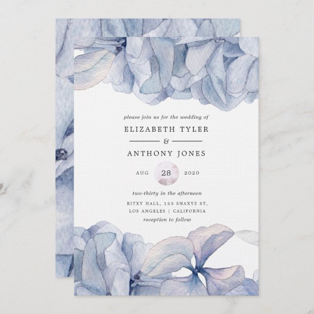 Blue Hydrangeas Wedding Invitation (Front/Back)
