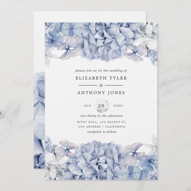 Blue Hydrangeas Wedding Invitation (Front/Back)